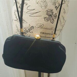 Black Vintage Velvety Sling Purse with Gold Clutch 🌴